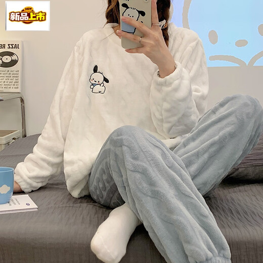 Molianya Pajamas Winter Winter Women's Coral Velvet Plush engrosado Manga larga Conjunto de ropa para el hogar de franela suelta 12401# XL 115-140Jin [Jin iguala 0.5 kg]