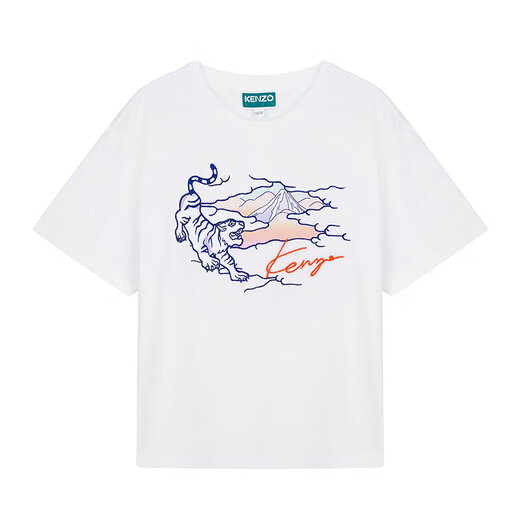 
Kenzo Takada (KENZO) Girls White Cotton Tiger Embroidered Round Neck Short Sleeve T-shirt K15620 10P 8A Gift