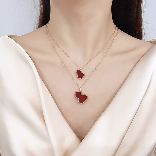 18K gold red agate gourd pendant color gold rose gold gold pendant clavicle chain set chain birthday gift for girls 18K gold gold color (single pendant) medium gourd (red agate)