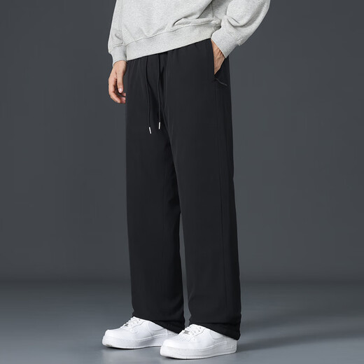 CLOR sherpa pants men's autumn and winter velvet thickened warm casual sports straight pants CL45JR black XL