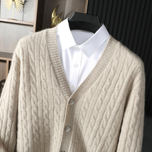 Pash Herren Cashmere Cardigan 100% Kaschmir Herbst und Winter V-Ausschnitt Twist Blume Dicker Strickpullover Jacke TRC1478 Elephant Grey L.
