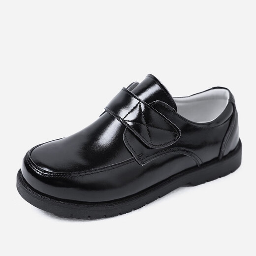 Wei Jing Boys' Leather Shoes Black Genuine Leather British Style White Shoes Student Performance Shoes Children's Soft Soled Little Boys Spring and Autumn Style Black Size 35 Inner Length 22.2cm
