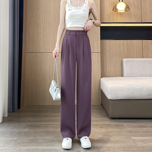 Jingluo schmale Version Eisseide Weitbein Hose für Frauen Sommer dünne hohe Taille Drape gerade-leg-Anzughose für Frauen lockere schlanke Freizeithosen YMS9221 Milchbraun (normaler Stil) 3xl