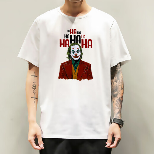 踏丽虹希斯莱杰 小丑短袖T恤joker联名黑暗骑士蝙蝠侠衣服电影周边印花 F693白色小丑 F693白色小丑 XS (75-95斤)