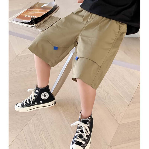 Zuoxi boys' labor shorts summer 2025 new casual children's five-point pants summer mid-trousers khaki 140