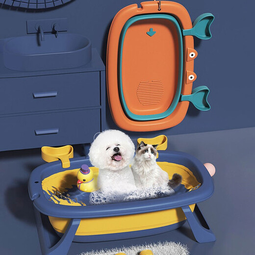 Little Claw Planet (HICLAW) Dog Bath Basin Pet Bichon Bathtub Anti-run Bathtub Special Basin for Washing Dogs and Cats Medicinal Bath Bucket Foldable Berlin Blue - Suitable for 20 Jin Jin equal to 0.5 kg for indoor pets