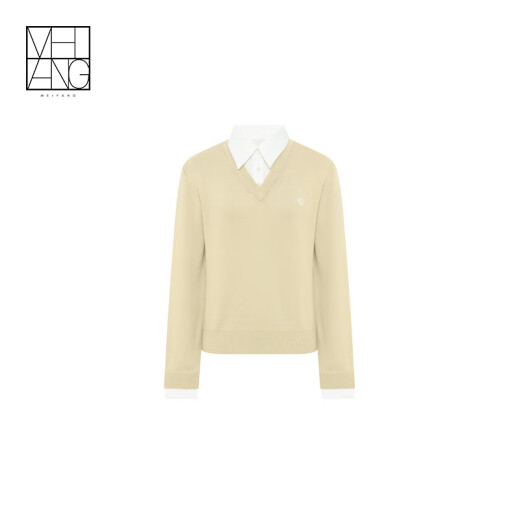 MEIYANG cheese sweater Xin'ao machine washable wool X anti-wrinkle shirt college style fake two-piece casual new sweater for women beige S