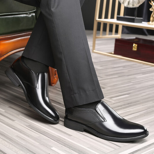 Old man's head 2025 new men's leather shoes business classic genuine leather casual leather shoes one-leg pure cowhide leather shoes men's derby shoes MM80350-1 black 41