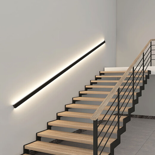 Renjuyi exposed stair handrail light with induction side aluminum alloy long strip wall light duplex villa hotel aisle corridor light 1 meter - black - switch control