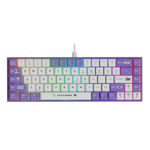 Ajazz AK680 Clavier mécanique filaire, capuchon à double clé, clé 68, berceau à chaud, clavier mécanique personnalisé, effet d'éclairage de couleur mixte, portable et compact, violet et blanc, rouleau de thé