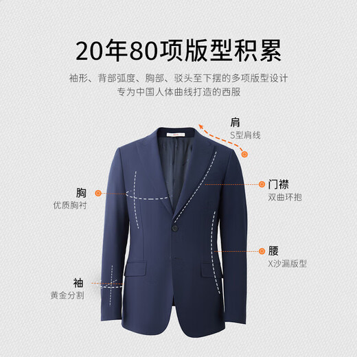 威可多（VICUTU）男士西服羊毛商务正装通勤外套新郎伴郎结婚礼服 黑色 180/100B