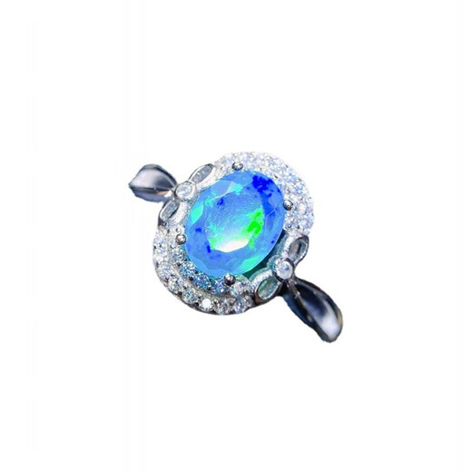 Tingbai simple and fashionable silver inlaid with fire blue opal ring light luxury high-end birthday gift for wife and girlfriend