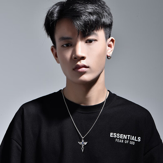 Mingyang Decorative Sea can be engraved 925 sterling silver angel wings necklace men's trendy cross pendant birthday gift for boyfriend angel wings sterling silver pendant + steel chain-60cm