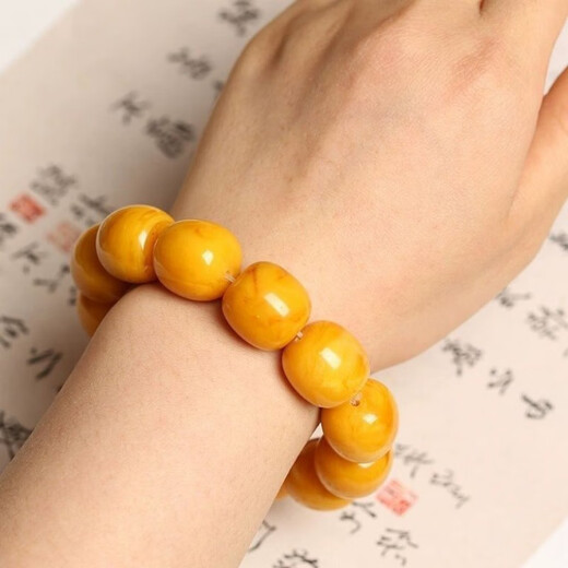 Xingtang, with national inspection certificate, natural chicken fat yellow beeswax bracelet for men, genuine amber old honey barrel beads, 18mm each