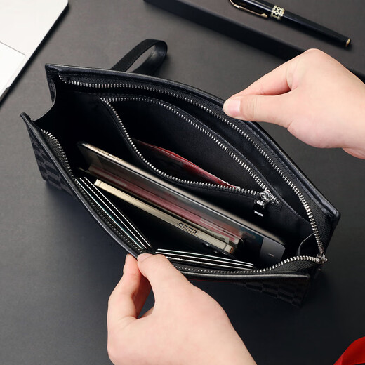 
KuQIDAISHU handbag men's 2025 new men's clutch bag plaid fashion envelope bag hand grab bag business hand clip bag black plaid