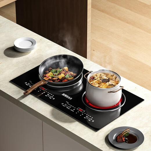 Enthusiastic Good Wife 4400W Fierce Fire High Power Watt Intelligent Body Sensing Human-Computer Interaction Household Flat Concave Double-Head Induction Cooker Electric Ceramic Integrated Stove Inlaid with Embedded Stir-frying Space Control Energy Saving Left Flat Electric Ceramic 3500W Right Concave Electromagnetic 3500W Upgraded Body Sensing Model