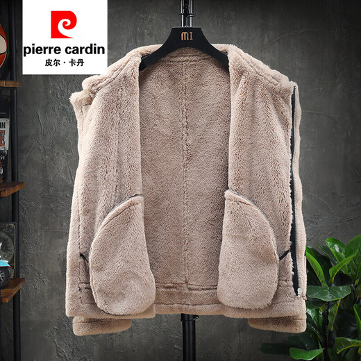 皮尔卡丹（pierre cardin）冬季新款羊羔毛夹克男加绒加厚海宁皮毛一体潮毛领外套男 灰色 M适合90-110斤