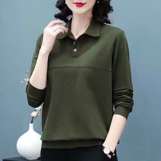 BEGI CHESS LAPEL POLO HOLLAR LANGE SCHLAGT TOP T-SHIRT FÜR Women 2022 Herbst und Winter Neue Mutter mittleren Alters MA MA KOREAN LOOSE BASE HIMTER 1694# Schwarz-Langhülle 3xl empfohlen 145-160jin [Jin gleich 0,5 kg]