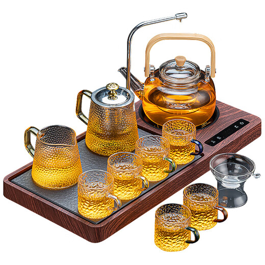 Zhengyang glass tea set office high-end complete set of pumping Kung Fu tea tray and boiling water integrated tea table electric ceramic stove tea making device Ge (one-piece pumping Hu) 900+ automatic (pavilion) six-color handle