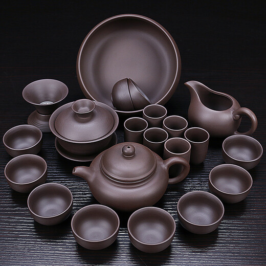 Porcelain purple sand tea set kungfu household original ore purple sand pot with lid bowl teacup set office ceramic teapot tea ceremony gift gift 10 pieces original ore purple sand lidded bowl