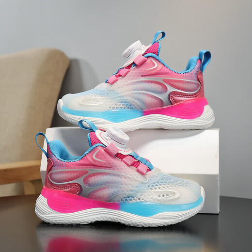 Li Ning's best-selling children's sports shoes 25 autumn new swivel buckle casual shoes non-slip soft sole mid-sized children's running shoes LZ9903 plum red single net 27