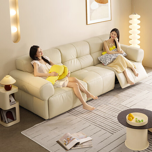 Gujia Home (Kuka) Smart Home Cream Sand envía una almohada de minion cero contra la pared Función eléctrica Sofá Profundidad de sesión grande 6228 [Glutinoso Arroz White] Dual Electric 丨 2.85m 丨