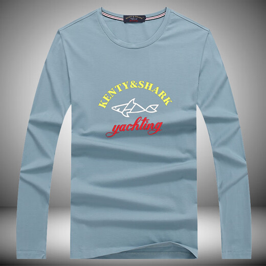 Jane Mas Paul Italian Shark Men's T-shirt Spring and Autumn New Mercerized Cotton Round Neck Long Sleeve T-shirt Men's Letter Print Base Shirt Men Blue-7003 M (110Jin [Jin equals 0.5 kg] to 130Jin [Jin equals 0.5 kg])