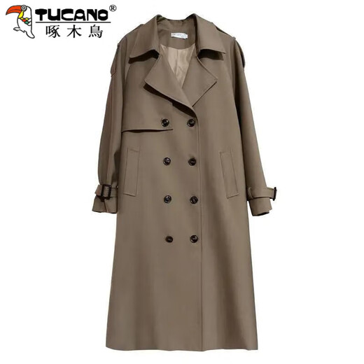 Woodpecker (TUCANO) windbreaker jacket for women mid-length spring wear 2025 new fall knee-length temperament goddess Fan Yinglun style jacket green coffee color lining double layer L l recommended 115 to 130 Jin Jin equals 0.5 kg