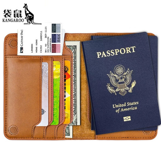 Kangaroo Europäische und amerikanische Kauflattenpassklamme Bord des echten Lederpassports Schutzhülle Geschäftszertifikat Brieftasche Snap Black Snap Schwarz