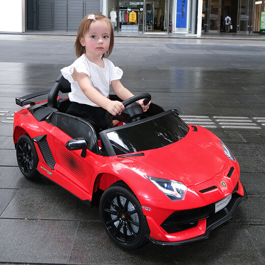 Children's shoes Lamborghini authorized children's electric car that can sit on four-wheeled stroller for children and babies remote control toy car red luxury four-wheel drive + 12V7A + leather seat + soft tires