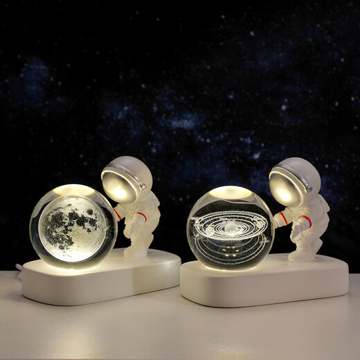 Fascini Astronaut Night Light Little Prince Crystal Ball Luminous Base Desktop Ornament Birthday Gift Beloved Astronaut-Solar System Gift Box