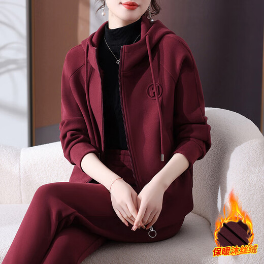 语缦 加绒卫衣女装休闲运动套装秋冬2024新款时尚洋气加厚显瘦两件套 2605卡其 M (85-100斤)