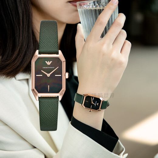 安普里奥·阿玛尼（Emporio Armani）手表女士欧美时尚百搭小绿表方盘腕表情人节生日礼物送女友 优雅赫本风 AR11149