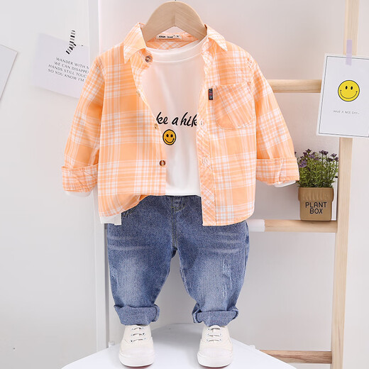G.duck Cotton Boys' Shirt Long Sleeve 2026 Spring and Summer Thin Children's Clothing Baby Bottoming Top Children's Plaid Shirt Jacket Gold Only shirts sold One size fits all Size 14 Recommended height 120-125cm46Jin Jin is equal to about 0.5kg