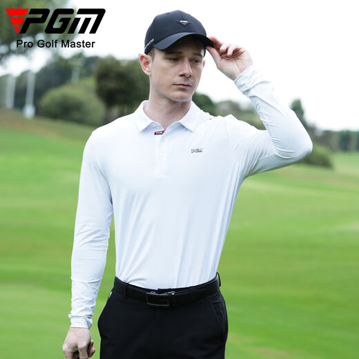 
PGM golf clothing men's long-sleeved T-shirt ice silk sleeve laser punching summer sports top polo shirt YF681-white [top] [ice silk] M