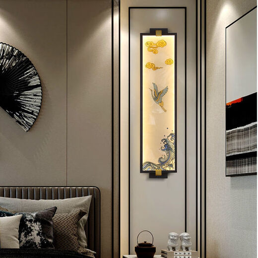 Yaotian's new enamel color new Chinese style wall lamp Chinese style bedroom living room TV background wall tea room Zen bedside wall lamp Xiangyun Feihe + three-color dimming