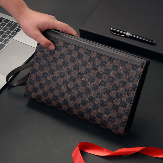 
KuQIDAISHU handbag men's 2025 new men's clutch bag plaid fashion envelope bag hand grab bag business hand clip bag black plaid