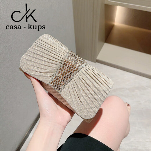 casa-kupsCK女包手拿包水钻晚宴镶钻宴会手提包搭配礼服的包高档女士信封包 浅金中间钻