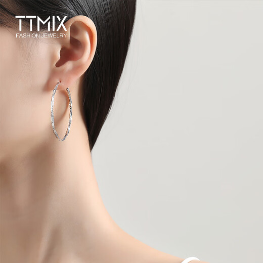 TTMIX platinum pt950 earrings large earrings platinum women's earrings Möbius plain hoop earrings 4.1-4.3g about 4.0cm