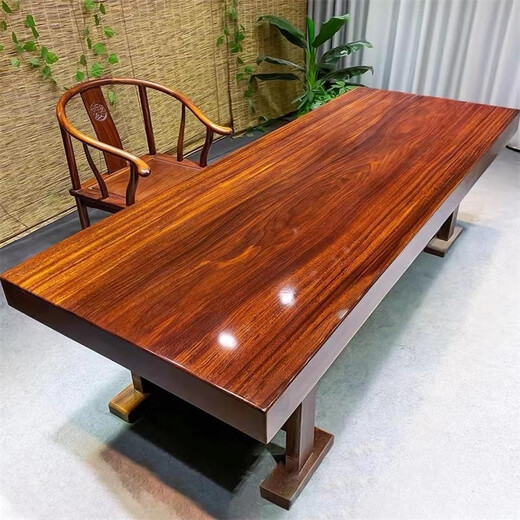 Guge Okan solid wood large board tea table and chair combination African green heart sandalwood tea table log whole board coffee table whole large board prepayment (the balance is payable)
