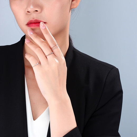 Medium leaning small square diamond 18K rose gold ring Au750 color gold inlaid with zircon stacked index finger tail ring solid 0.6g women's size 10