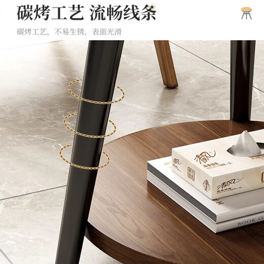 Zhuobo coffee table side table small table living room sofa side table double layer round table tea table storage rack bedside table CJ09 walnut color