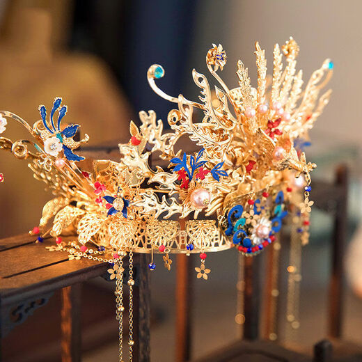Mengjun Chen XiUhe Kleidung Kopfschmuck Hochzeit Chinesisches Hochzeitskostüm Phoenix Krone und roter Charme Braut Drache und Phoenix Kleidung Schmuck Set Model Phoenix Crown (Haken)
