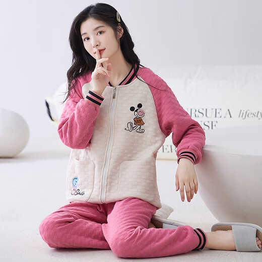 Comfortable shirt for women, winter pure cotton long sleeves, autumn and winter warmth thin cotton air cotton mezzanine, women's warm home clothing MC15276 XXL (recommended 135-150Jin [Jin equals 0.5 kg])