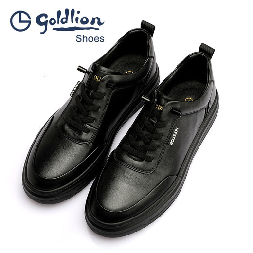 Goldlion men's shoes round-toe men's sneakers simple black cowhide business casual leather shoes for men black 40