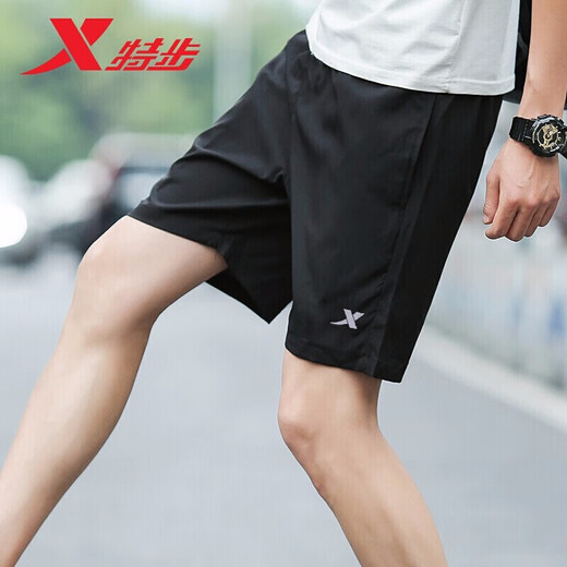 XTEP (XTEP) Sport pants shorts men's pants summer men's casual mid-trousers running suit black quick-dry shorts five-point pants men's black-(woven thin style) 55 zipper L /175 [spot quick delivery]