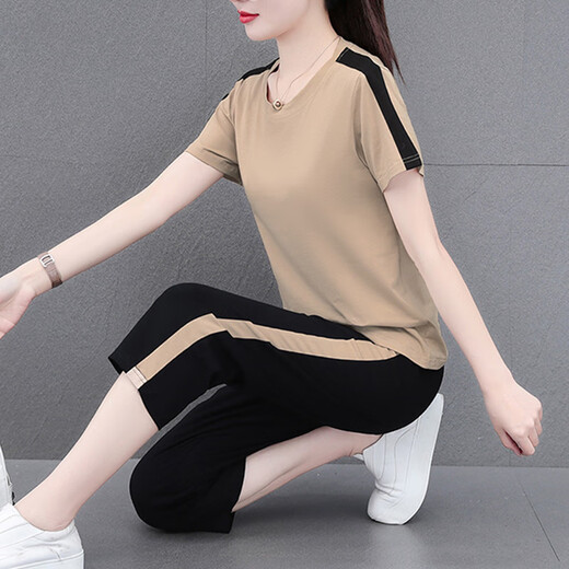 
NY-EMMA sports suit for women short-sleeved summer thin high-end stylish small casual and fashionable running suit two-piece set 683 green (crop pants set) XL (recommended 110-125 Jin [Jin equals 0.5 kg])