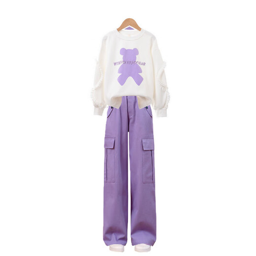 Yoyo Ein neues Mädchenanzug modischer und modischer Frühlings- und Herbst -Kinder -Sportkleidung Mädchen Sweatshirt Große Kinder Frühling 4882 Weiß + 16096 Lila 140 cm