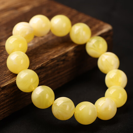 Fat Donglai same style chicken fat yellow beeswax bracelet new white flower honey bracelet for men and women amber old Buddha beads round beads with white flower honey single circle bracelet 12mm*16 pieces