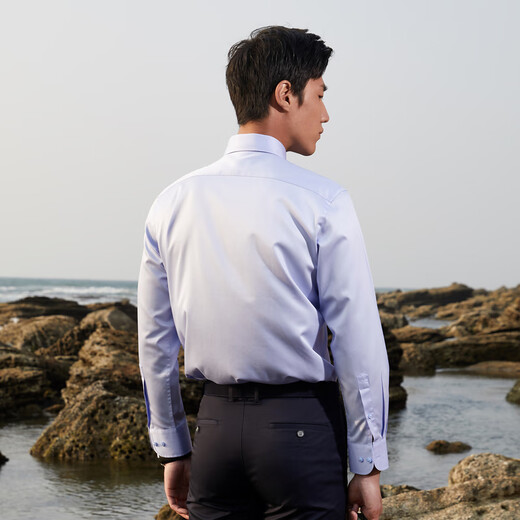 雅戈尔（YOUNGOR）长袖衬衫男素色DP免烫衬衫全棉面料舒适透气抗皱易打理新品 浅蓝色 42 （180/100A）